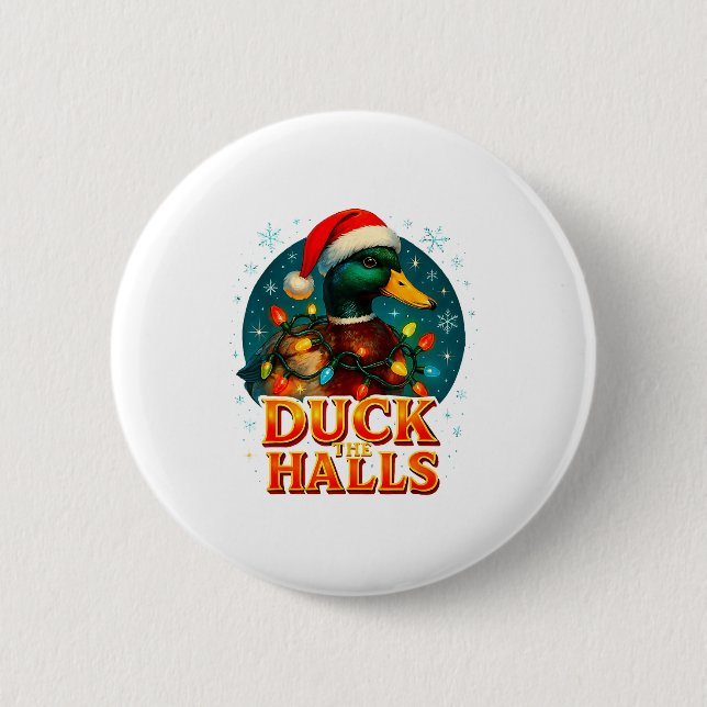 Macaron Rond 5 Cm Duck The Halls Funny Christmas Lights Hunting Seas (Devant)