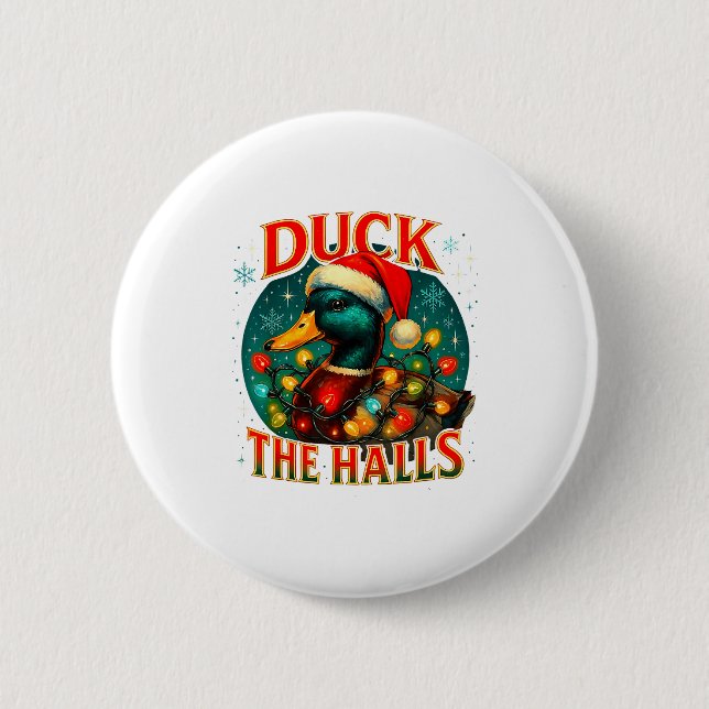 Macaron Rond 5 Cm Duck The Halls Funny Christmas Lights Hunting Seas (Devant)