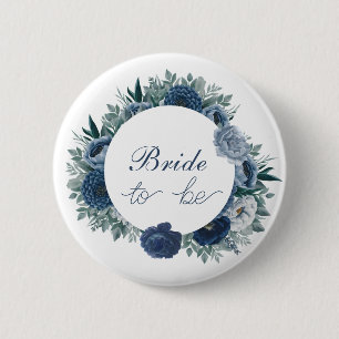 Macaron Rond 5 Cm Dusty Blue et marine Floral Bridal Shower