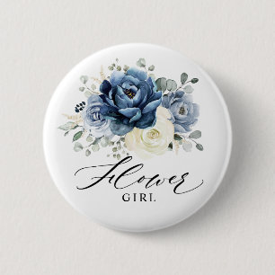 Macaron Rond 5 Cm Dusty Blue Navy Champagne Ivory Flower
