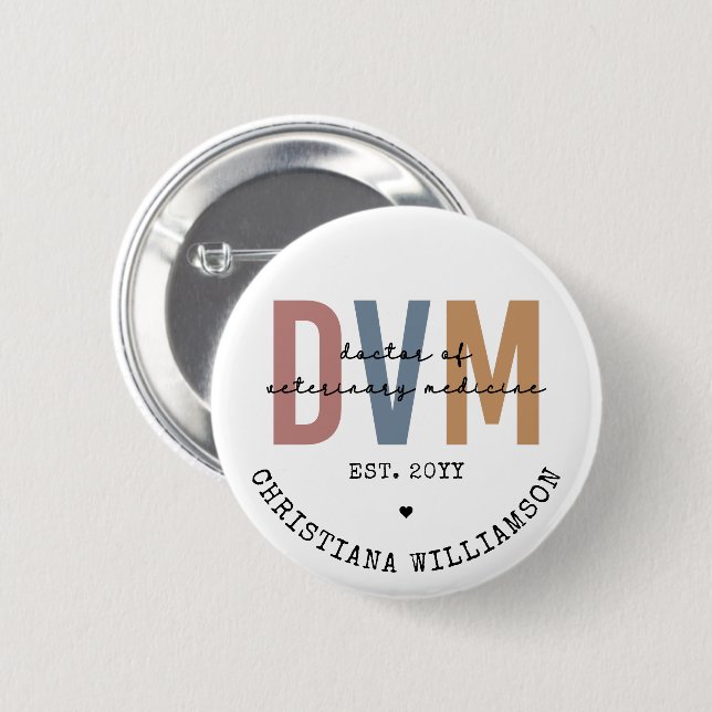 Macaron Rond 5 Cm DVM personnalisé Docteur en médecine vétérinaire C (Devant & derrière)