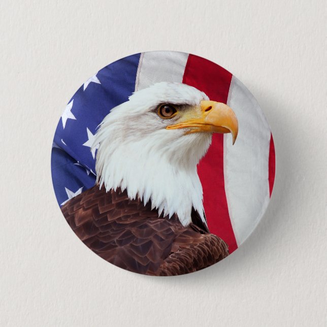 Macaron Rond 5 Cm Eagle chauve et drapeau américain (Devant)