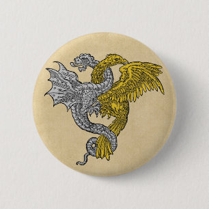 Macaron Rond 5 Cm Eagle d'or et dragon argenté