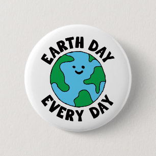 Macaron Rond 5 Cm EarthDay Quotidien Écofriendly Icône Happy Earth C