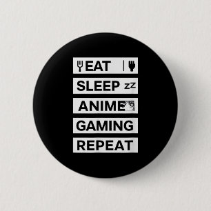 Macaron Rond 5 Cm Eat Sleep Anime Jeu Répéter Otaku Gamer Humour