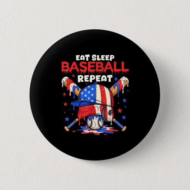 Macaron Rond 5 Cm Eat Sleep Baseball Repeat Funny Ice Cream Drip Cro (Devant)