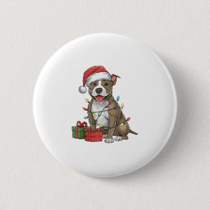 Macaron Rond 5 Cm Éclairage Noël Chapeau Pitbull Terrier Chien Chris