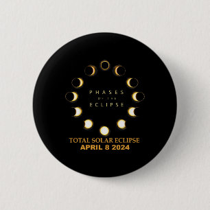 Macaron Rond 5 Cm Éclipse solaire totale 2024 Phases 8 avril