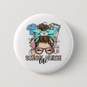 Macaron Rond 5 Cm École Nurse Life Messy Bun