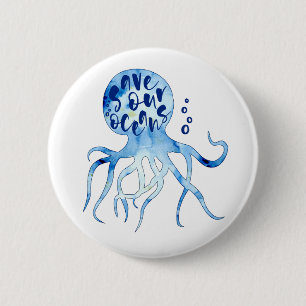 Macaron Rond 5 Cm Économies de poulpe notre art d'aquarelle de