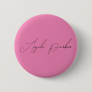 Macaron Rond 5 Cm Écriture manuscrite Nom professionnel simple rose