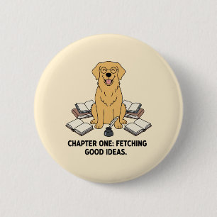 Macaron Rond 5 Cm Écrivain Golden Retriever Livres Mignons Conceptio