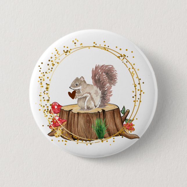 Macaron Rond 5 Cm écureuil avec bouton coeur (Devant)