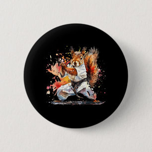 Macaron Rond 5 Cm Écureuil de Judo Aquarelle Amateur d'Écureuil de M