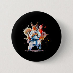 Macaron Rond 5 Cm Écureuil de judo aquarelle karaté MMA amoureux des