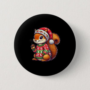 Macaron Rond 5 Cm Écureuil Douleur moche Santa Hat Noël