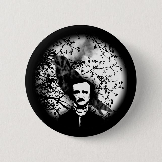 Macaron Rond 5 Cm Edgar Allan Poe 'le Raven (Devant)