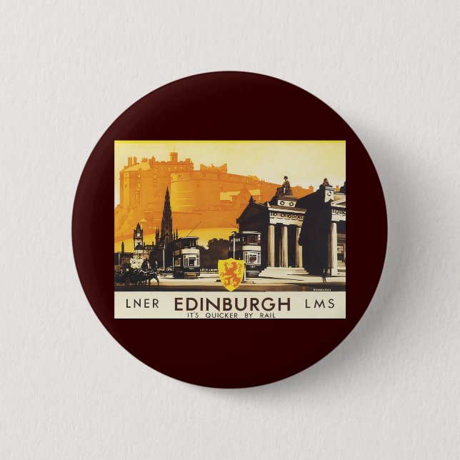 Macaron Rond 5 Cm Edimbourg via LNER Rail Poster (Devant)