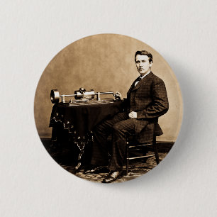 Macaron Rond 5 Cm Edison et son phonographe 1887