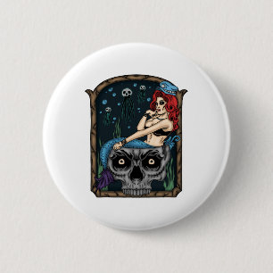 Macaron Rond 5 Cm Éffrayant Halloween Punk Goth Crâne sirène