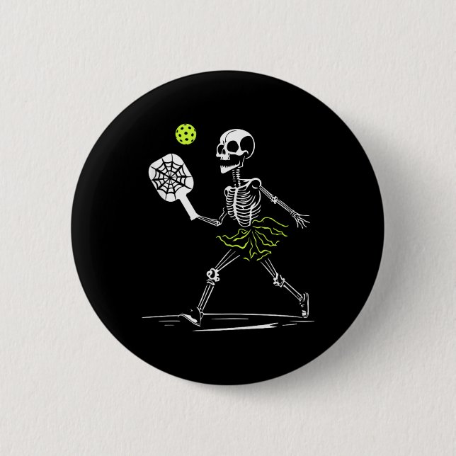 Macaron Rond 5 Cm Éffrayant Pickleball Halloween Skeleton Femelle Ta (Devant)