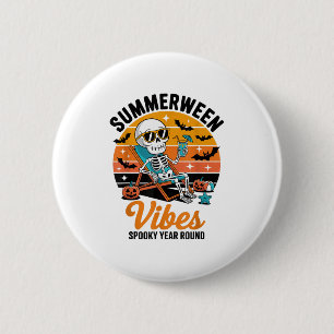 Macaron Rond 5 Cm Éffrayant Summer Beach Skeleton Funny Halloween Su