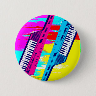 Macaron Rond 5 Cm Égouttement de peinture de Keytar des années 80 
