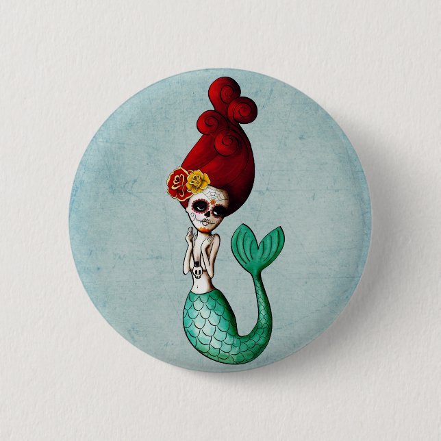 Macaron Rond 5 Cm El Dia de Muertos Mermaid (Devant)