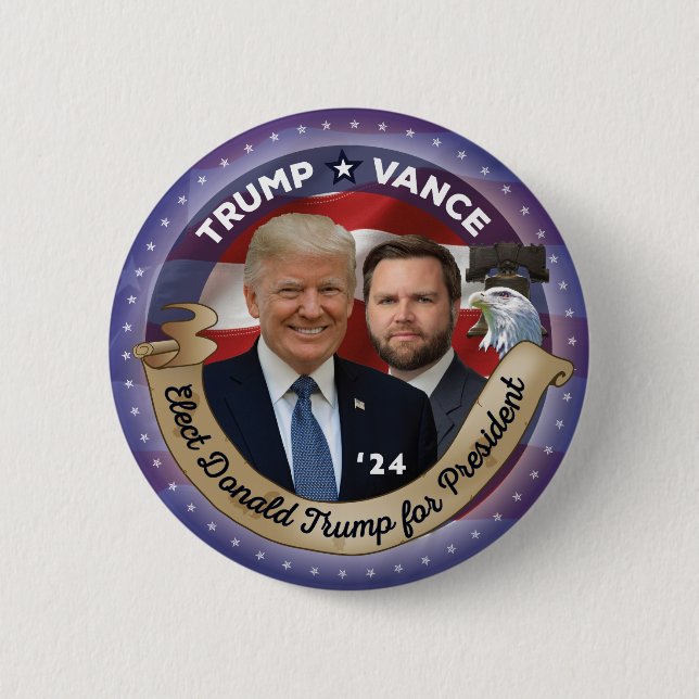 Macaron Rond 5 Cm Elect Trump et Vance en 2024 (Devant)