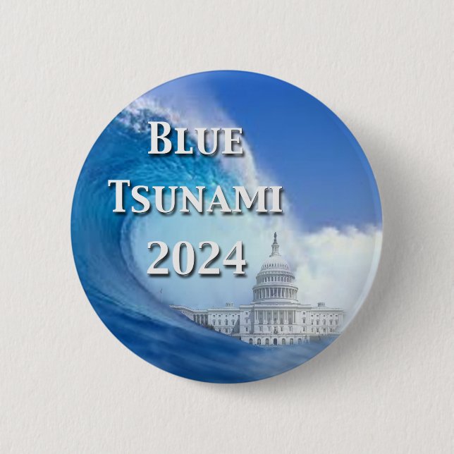 Macaron Rond 5 Cm Élection du tsunami bleu 2024 (Devant)