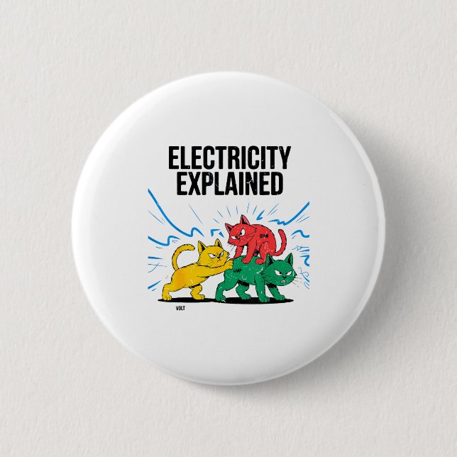 Macaron Rond 5 Cm Electricity Explained Funny Cat Physics Humor Scie (Devant)