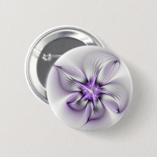Macaron Rond 5 Cm Élégance florale Art fractal violet abstrait moder