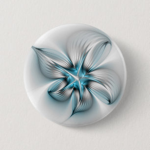 Macaron Rond 5 Cm Élégance florale Art moderne Abstrait bleu fractal