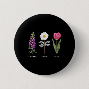 Macaron Rond 5 Cm Élégance florale Foxglove Daisy Tulip Design