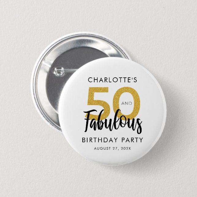 Macaron Rond 5 Cm Élégant 50e anniversaire de fête Script Swag perso (Devant & derrière)