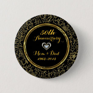 Macaron Rond 5 Cm Élégant 50e anniversaire de Mariage Black & Gold