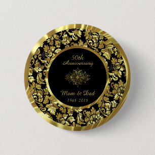 Macaron Rond 5 Cm Élégant 50e anniversaire de Mariage Black & Gold