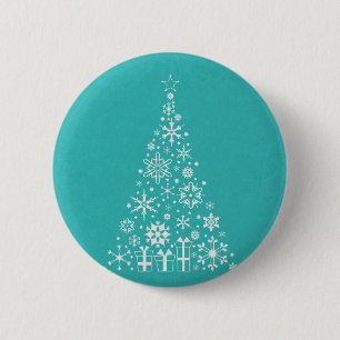 Macaron Rond 5 Cm élégant arbre de Noël blanc et turquoise