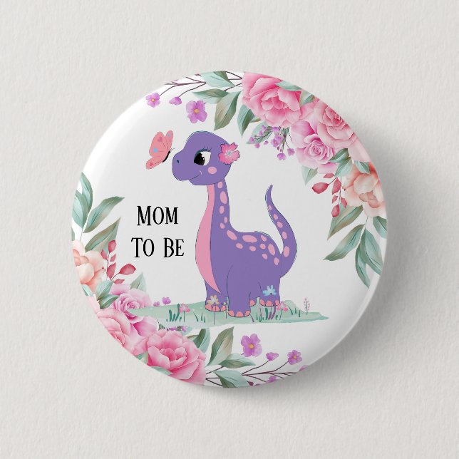 Macaron Rond 5 Cm Élégant Baby shower Papillon Dinosaure Rose Violet (Devant)