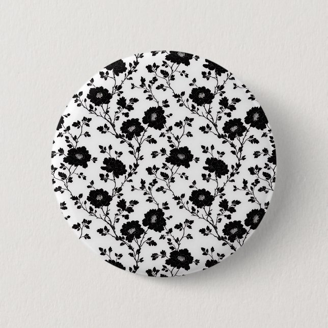 Macaron Rond 5 Cm Elegant Black And White Floral Silhouette Botanica (Devant)