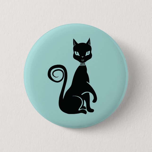 Macaron Rond 5 Cm Élégant chat noir (Devant)