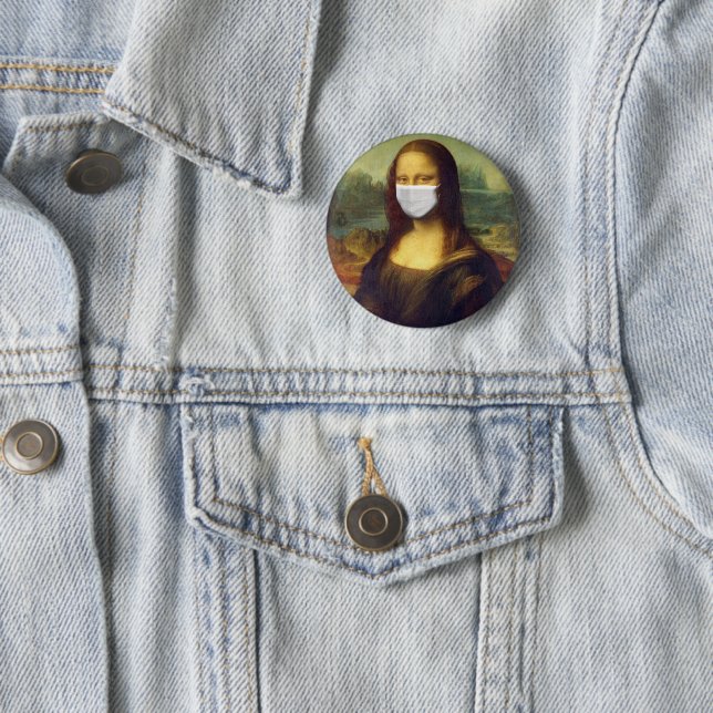 Macaron Rond 5 Cm Élégant Chic Green Mona Lisa Covid 19 Peinture (En situation)