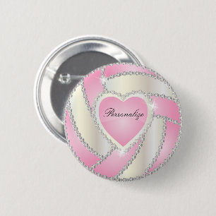 Macaron Rond 5 Cm Élégant Diamond Heart Pink Volleyball