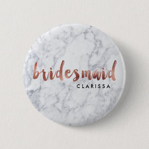 Macaron Rond 5 Cm élégant faux rose or blanc marbre bridesmaid