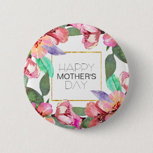 Macaron Rond 5 Cm Elegant Floral Happy Mother's Day   Pin Button
