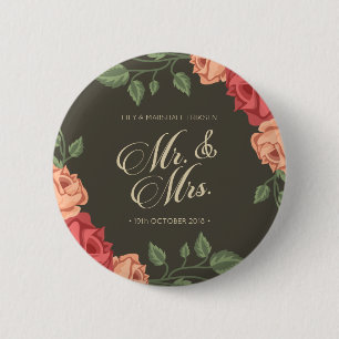 Macaron Rond 5 Cm Élégant floral mariage M & Mme Épinglette