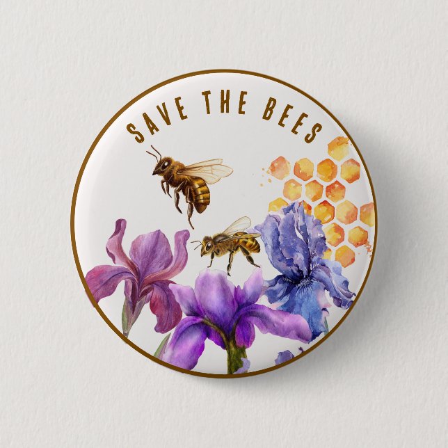 Macaron Rond 5 Cm Élégant floral Sauvez les abeilles (Devant)