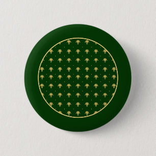 Macaron Rond 5 Cm Elegant Green et Gold Damask
