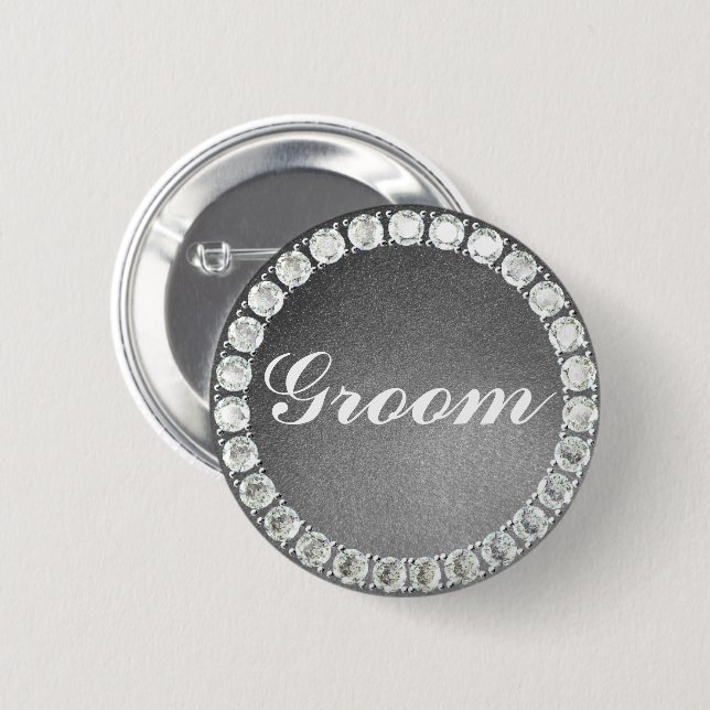Macaron Rond 5 Cm Elegant Groom parties scintillant argent (Devant & derrière)