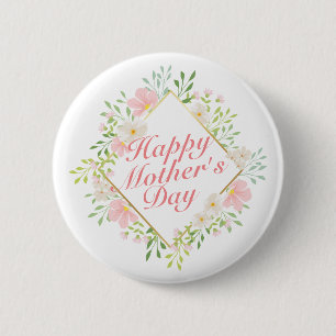 Macaron Rond 5 Cm Elegant Happy Mother's Day Floral Frame Button
